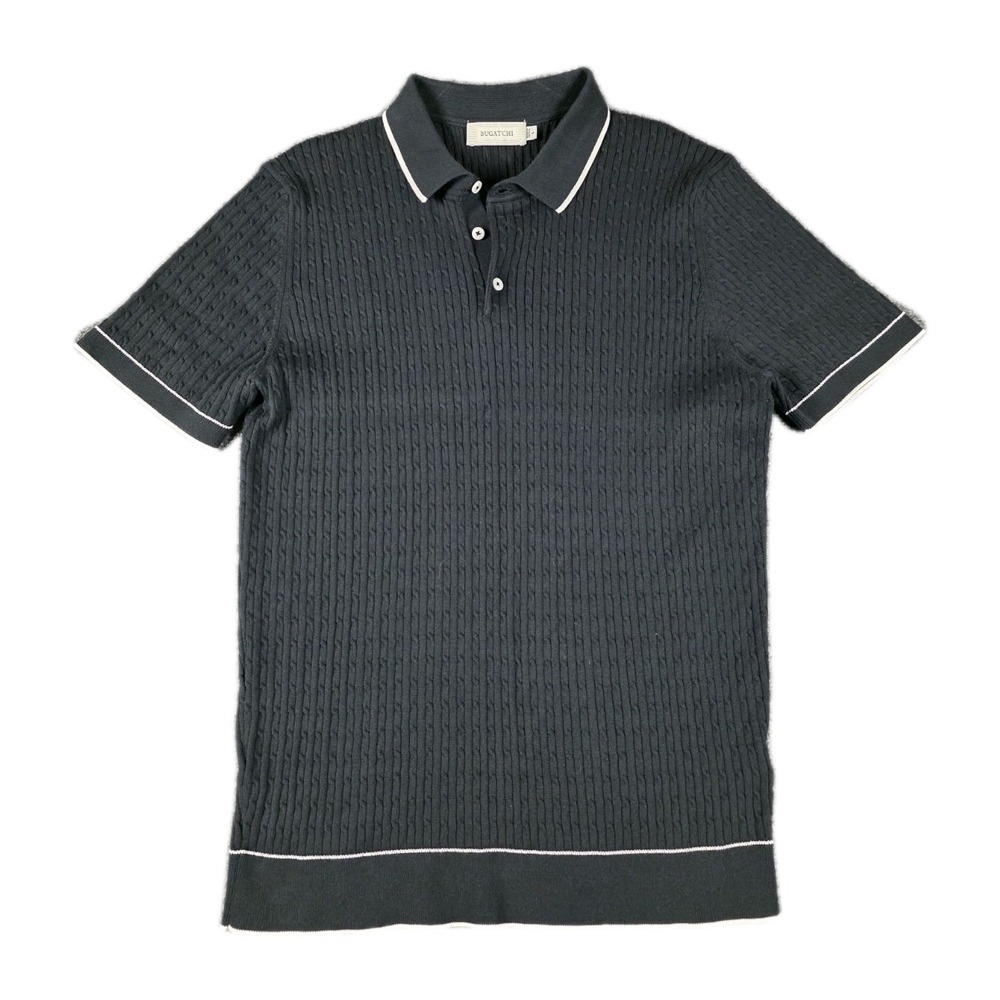 Bugatchi mens Cable Stitch short sleeve Large Black White Tipped sweater